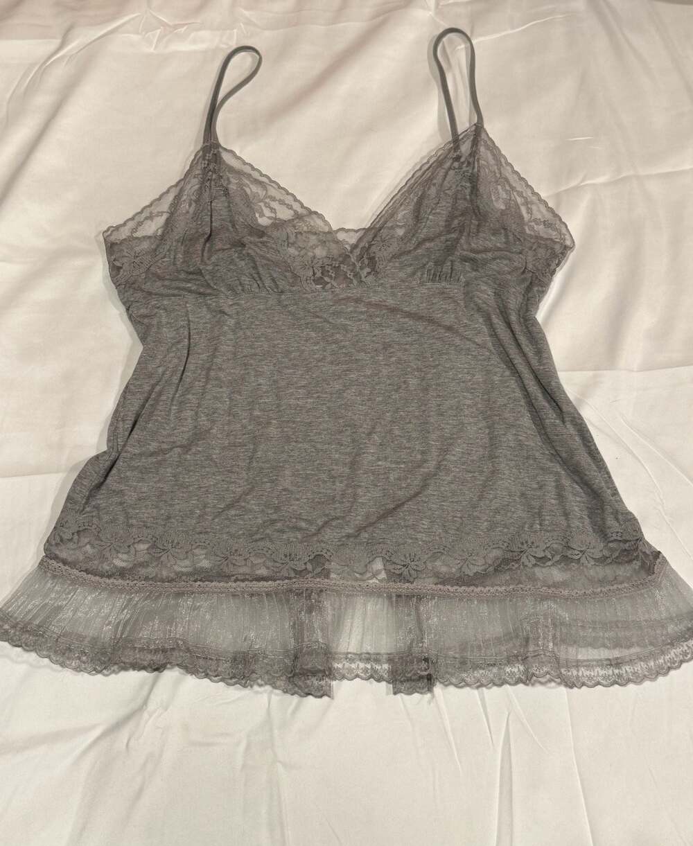 Y2K Victoria's Secret Grey Lace Trim Babydoll Cami Top